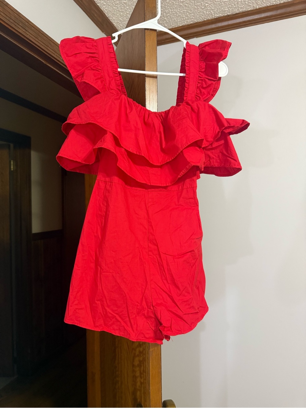 Red Ruffle-Trim Sleeveless Romper